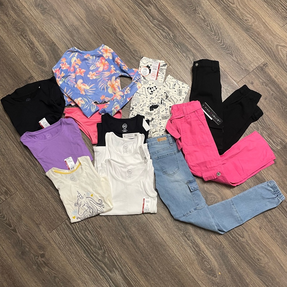 NWT  Lot of Girls Clothing Bundle size 7 8 Cargo Jeans Shirts top outfit school